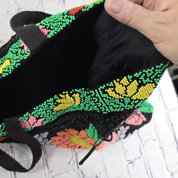 Vtg  60s neon plastic beaded floral drawstring hippie ethnic boho festival purse - Picture 2 of 10